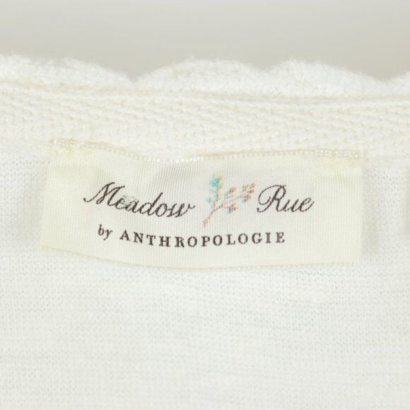 Meadow Rue by Anthropologie Women's XS White Linen Blend V-Neck Short Sleeve Tee - Picture 7 of 9